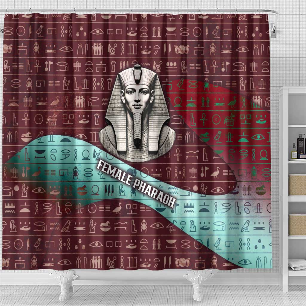 Hatshepsut Shower Curtain with Pharaoh Bust Illustration, Female Pharaoh Title and Egyptian Hieroglyph - Wonder Print Shop