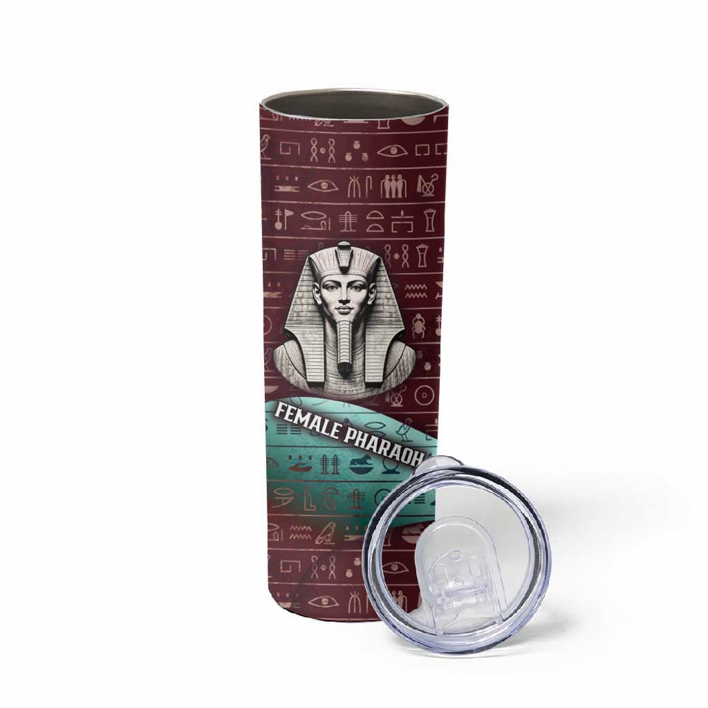 Hatshepsut Skinny Tumbler with Pharaoh Bust Illustration, Female Pharaoh Title and Egyptian Hieroglyph - Wonder Print Shop