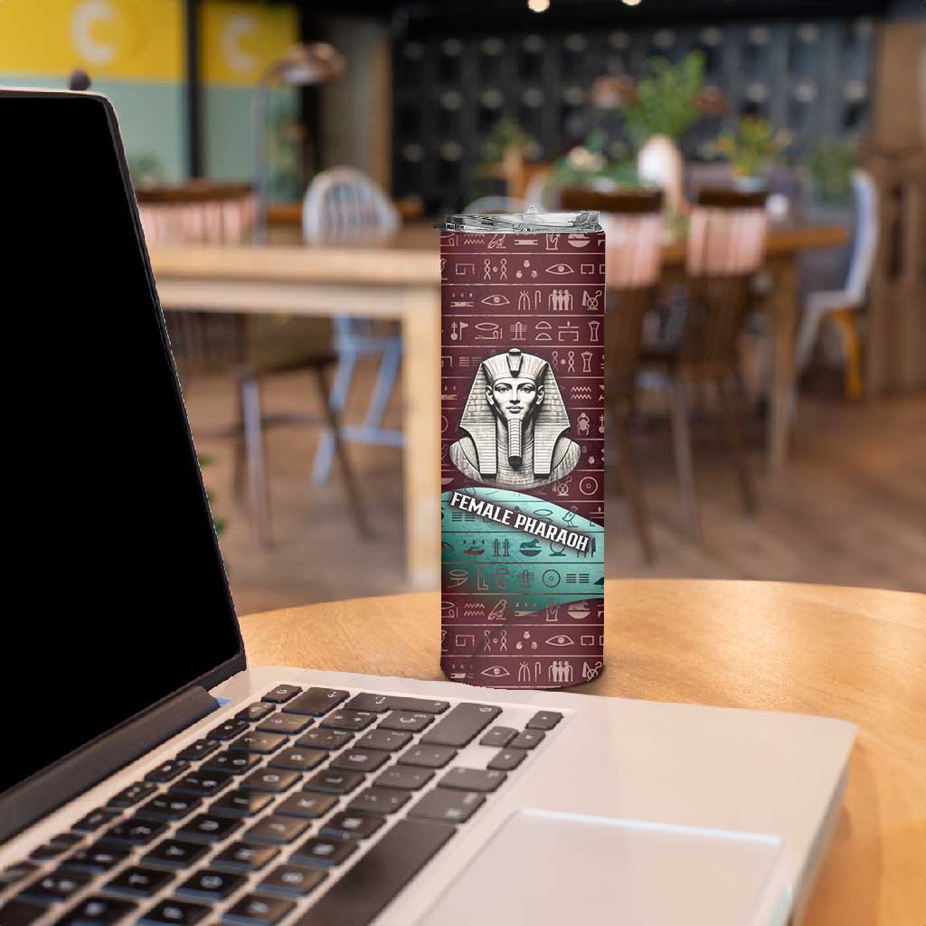 Hatshepsut Skinny Tumbler with Pharaoh Bust Illustration, Female Pharaoh Title and Egyptian Hieroglyph - Wonder Print Shop