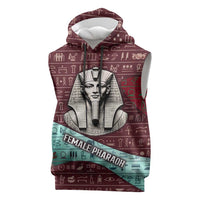 Hatshepsut Sleeveless Hoodie with Pharaoh Bust Illustration, Female Pharaoh Title and Egyptian Hieroglyph - Wonder Print Shop