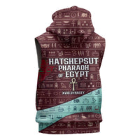 Hatshepsut Sleeveless Hoodie with Pharaoh Bust Illustration, Female Pharaoh Title and Egyptian Hieroglyph - Wonder Print Shop