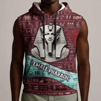 Hatshepsut Sleeveless Hoodie with Pharaoh Bust Illustration, Female Pharaoh Title and Egyptian Hieroglyph - Wonder Print Shop