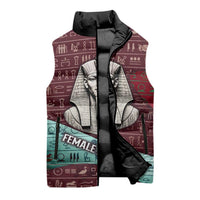 Hatshepsut Sleeveless Puffer Jacket with Pharaoh Bust Illustration, Female Pharaoh Title and Egyptian Hieroglyph - Wonder Print Shop