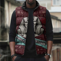 Hatshepsut Sleeveless Puffer Jacket with Pharaoh Bust Illustration, Female Pharaoh Title and Egyptian Hieroglyph - Wonder Print Shop