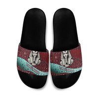 Hatshepsut Slide Sandals with Pharaoh Bust Illustration, Female Pharaoh Title and Egyptian Hieroglyph - Wonder Print Shop