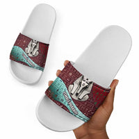 Hatshepsut Slide Sandals with Pharaoh Bust Illustration, Female Pharaoh Title and Egyptian Hieroglyph - Wonder Print Shop