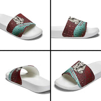 Hatshepsut Slide Sandals with Pharaoh Bust Illustration, Female Pharaoh Title and Egyptian Hieroglyph - Wonder Print Shop