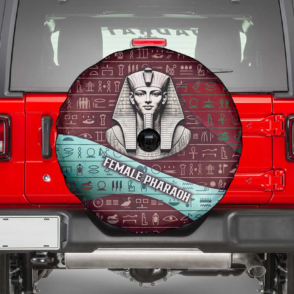 Hatshepsut Spare Tire Cover with Pharaoh Bust Illustration, Female Pharaoh Title and Egyptian Hieroglyph - Wonder Print Shop