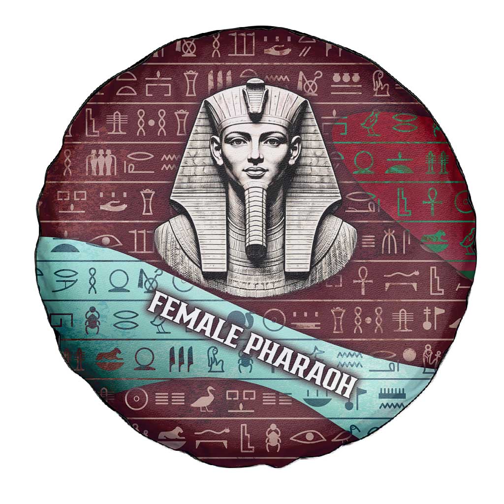 Hatshepsut Spare Tire Cover with Pharaoh Bust Illustration, Female Pharaoh Title and Egyptian Hieroglyph - Wonder Print Shop