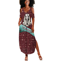 Hatshepsut Summer Maxi Dress with Pharaoh Bust Illustration, Female Pharaoh Title and Egyptian Hieroglyph - Wonder Print Shop