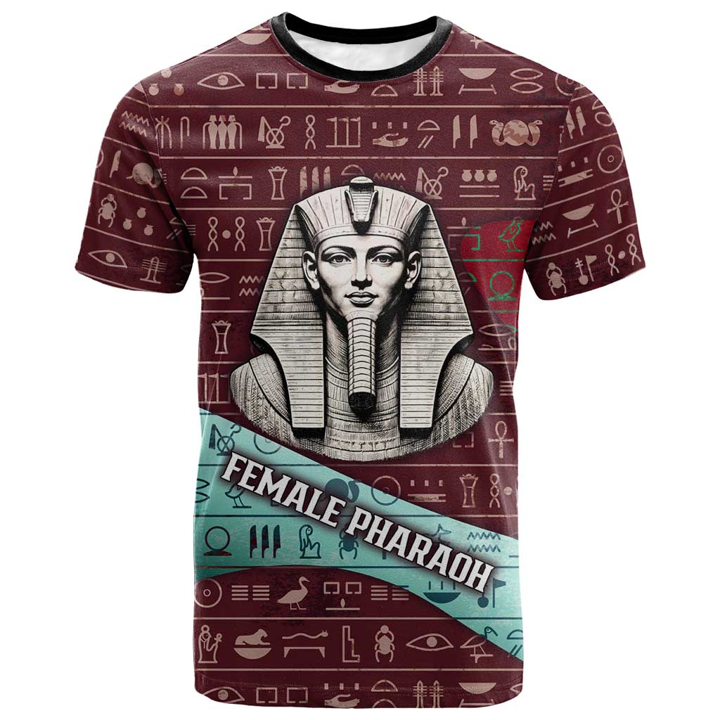 Hatshepsut T shirt with Pharaoh Bust Illustration, Female Pharaoh Title and Egyptian Hieroglyph - Wonder Print Shop