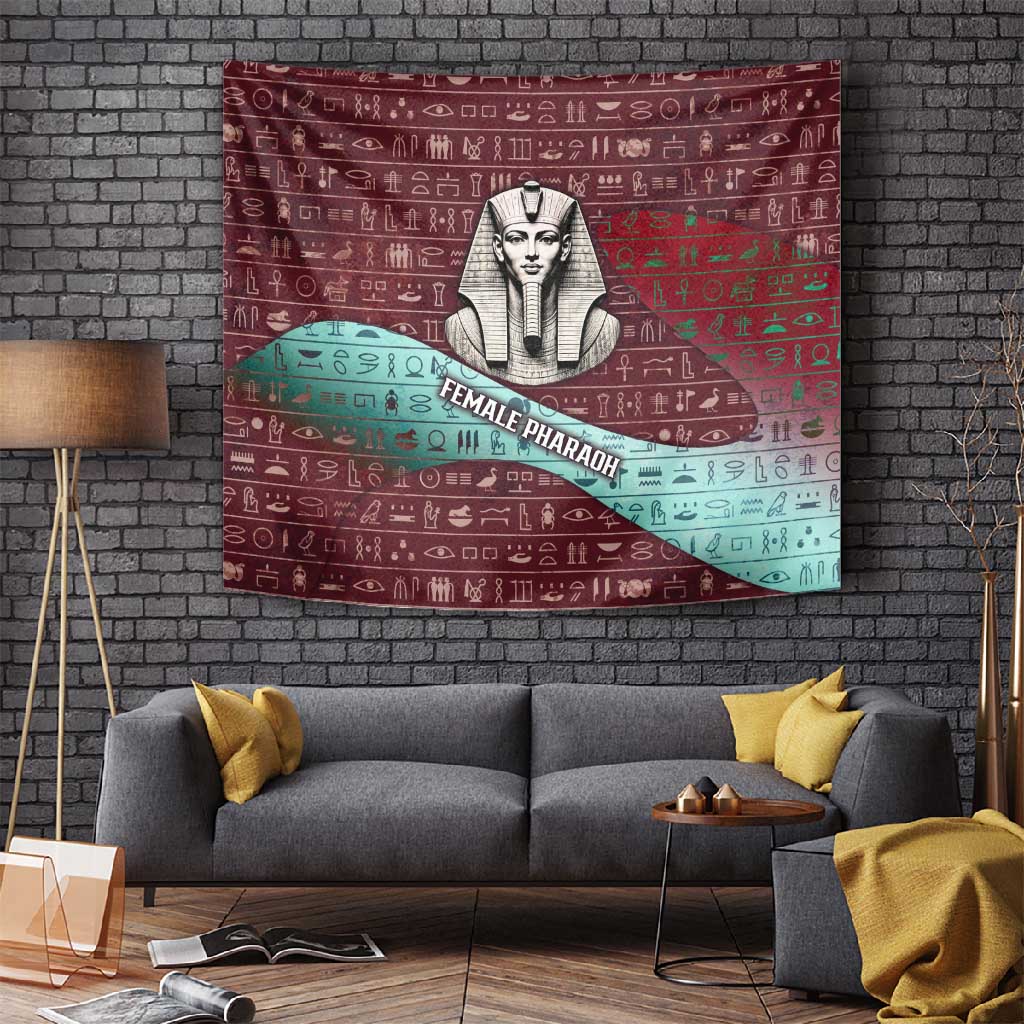 Hatshepsut Tapestry with Pharaoh Bust Illustration, Female Pharaoh Title and Egyptian Hieroglyph - Wonder Print Shop