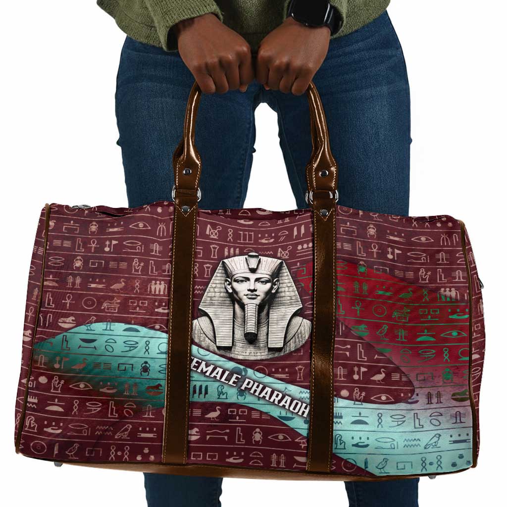 Hatshepsut Travel Bag with Pharaoh Bust Illustration, Female Pharaoh Title and Egyptian Hieroglyph - Wonder Print Shop