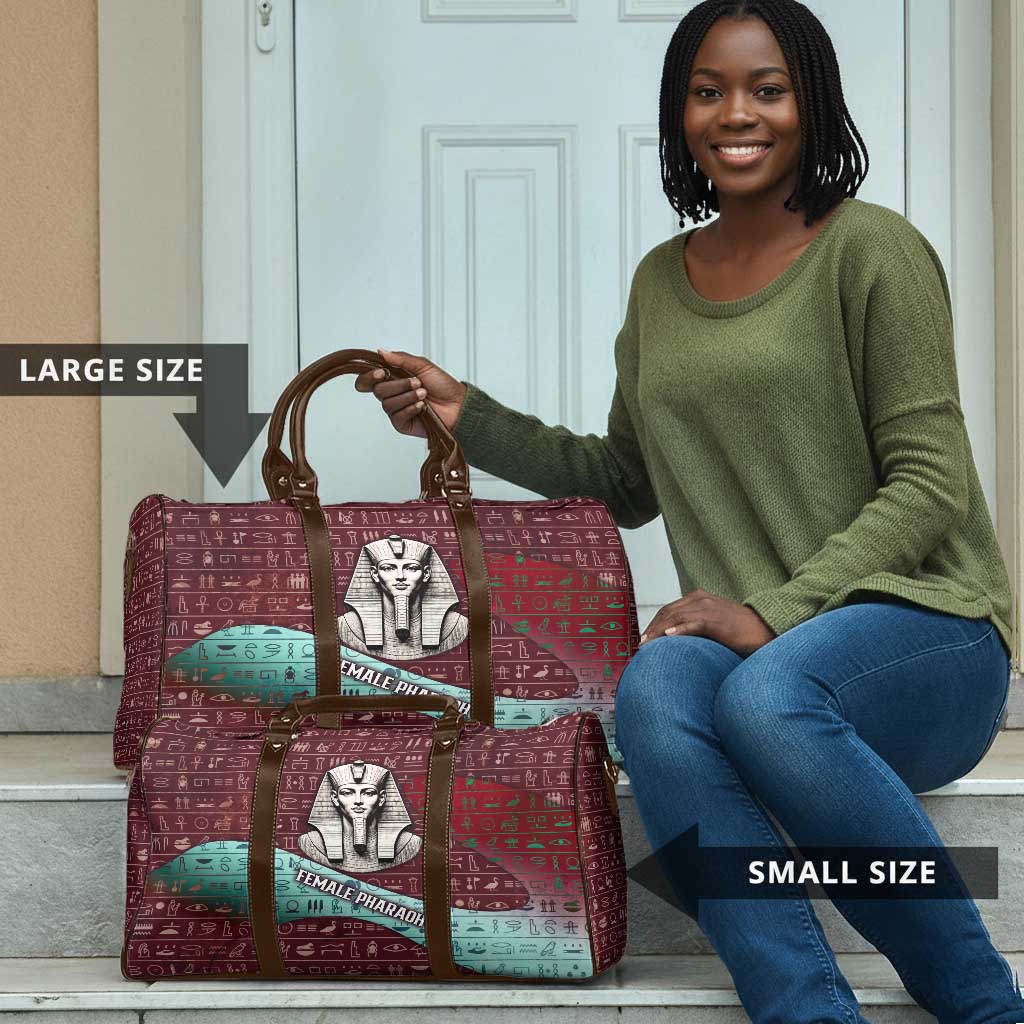 Hatshepsut Travel Bag with Pharaoh Bust Illustration, Female Pharaoh Title and Egyptian Hieroglyph - Wonder Print Shop