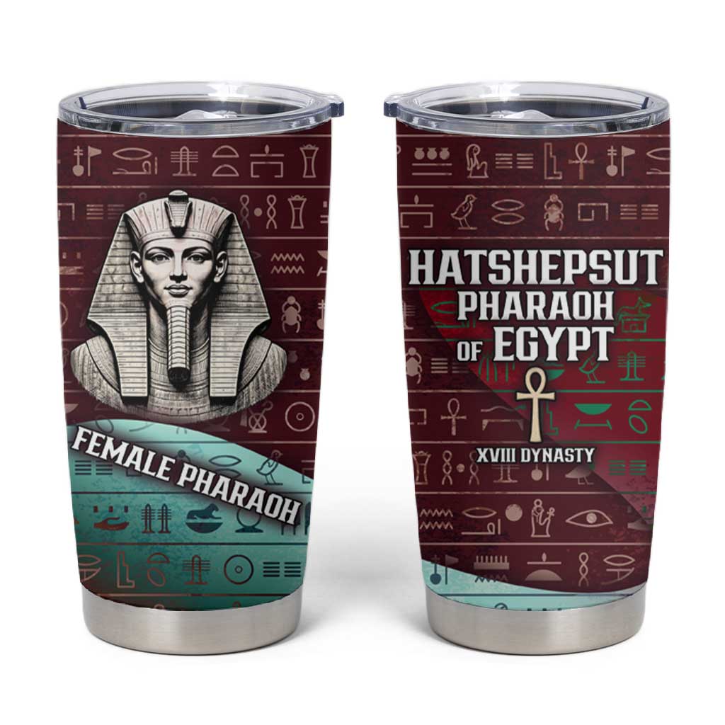 Hatshepsut Tumbler Cup with Pharaoh Bust Illustration, Female Pharaoh Title and Egyptian Hieroglyph - Wonder Print Shop