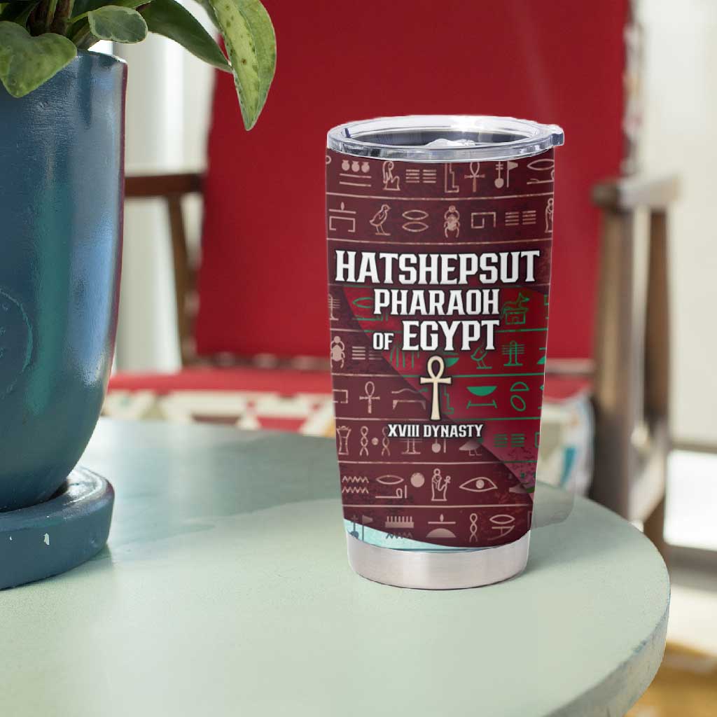 Hatshepsut Tumbler Cup with Pharaoh Bust Illustration, Female Pharaoh Title and Egyptian Hieroglyph - Wonder Print Shop