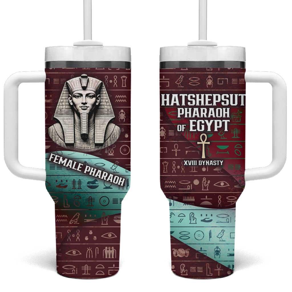 Hatshepsut Tumbler With Handle with Pharaoh Bust Illustration, Female Pharaoh Title and Egyptian Hieroglyph - Wonder Print Shop