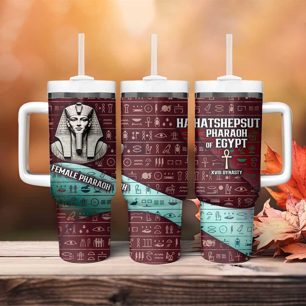Hatshepsut Tumbler With Handle with Pharaoh Bust Illustration, Female Pharaoh Title and Egyptian Hieroglyph - Wonder Print Shop