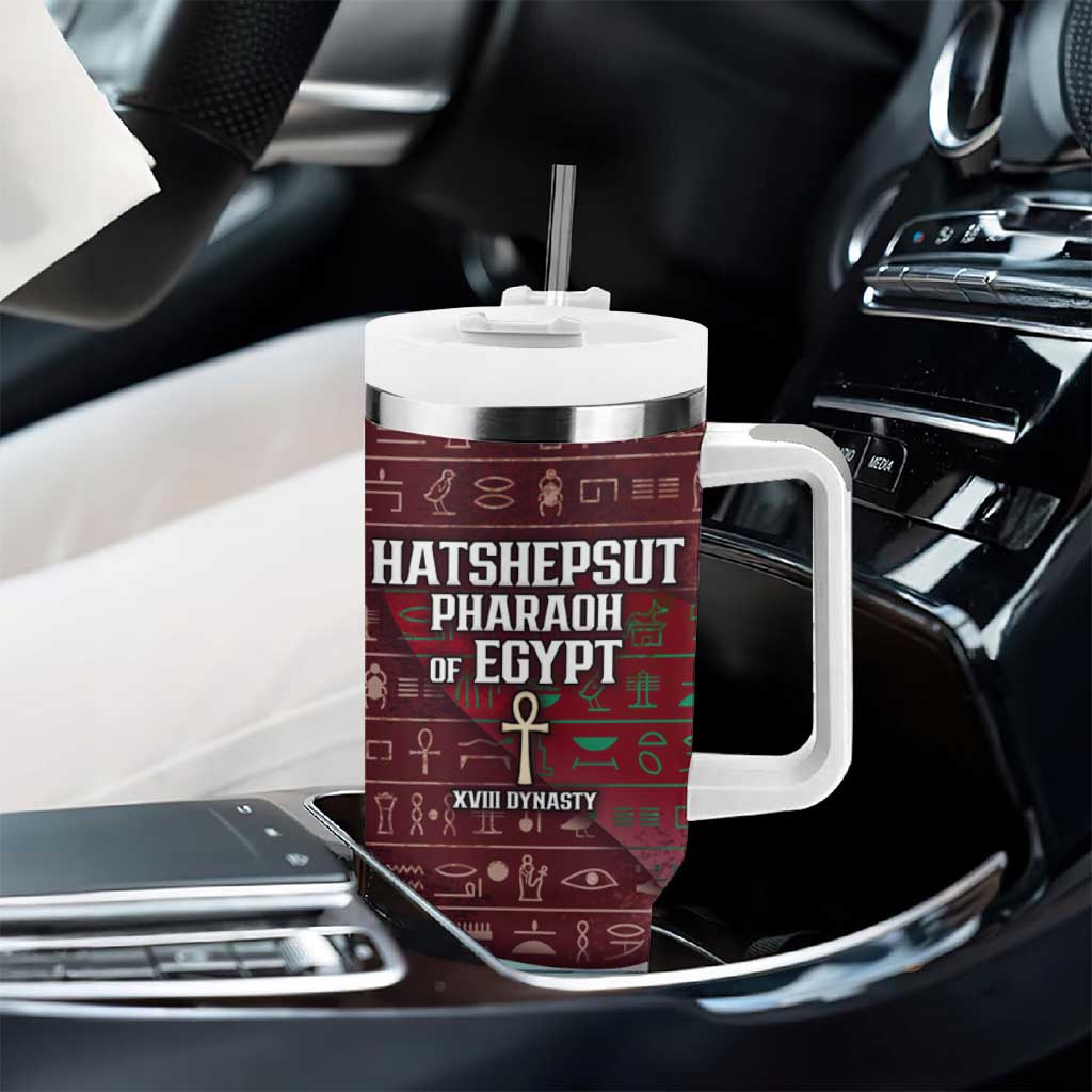 Hatshepsut Tumbler With Handle with Pharaoh Bust Illustration, Female Pharaoh Title and Egyptian Hieroglyph - Wonder Print Shop