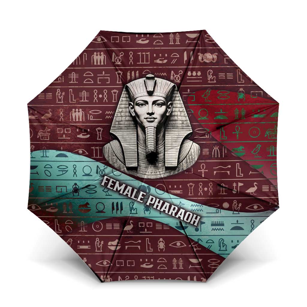 Hatshepsut Umbrella with Pharaoh Bust Illustration, Female Pharaoh Title and Egyptian Hieroglyph - Wonder Print Shop