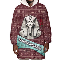 Hatshepsut Wearable Blanket Hoodie with Pharaoh Bust Illustration, Female Pharaoh Title and Egyptian Hieroglyph - Wonder Print Shop