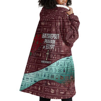 Hatshepsut Wearable Blanket Hoodie with Pharaoh Bust Illustration, Female Pharaoh Title and Egyptian Hieroglyph - Wonder Print Shop