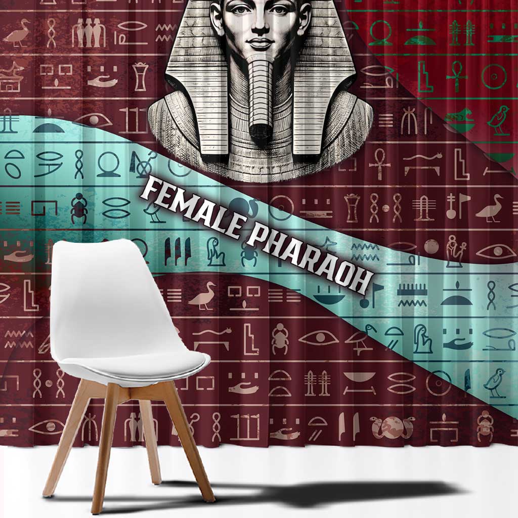 Hatshepsut Window Curtain with Pharaoh Bust Illustration, Female Pharaoh Title and Egyptian Hieroglyph - Wonder Print Shop