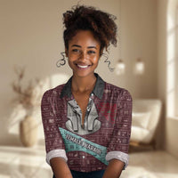 Hatshepsut Women Casual Shirt with Pharaoh Bust Illustration, Female Pharaoh Title and Egyptian Hieroglyph - Wonder Print Shop
