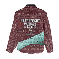 Hatshepsut Women Casual Shirt with Pharaoh Bust Illustration, Female Pharaoh Title and Egyptian Hieroglyph - Wonder Print Shop