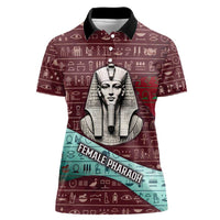 Hatshepsut Women Polo Shirt with Pharaoh Bust Illustration, Female Pharaoh Title and Egyptian Hieroglyph - Wonder Print Shop