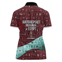 Hatshepsut Women Polo Shirt with Pharaoh Bust Illustration, Female Pharaoh Title and Egyptian Hieroglyph - Wonder Print Shop