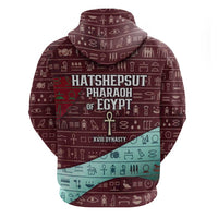 Hatshepsut Zip Hoodie with Pharaoh Bust Illustration, Female Pharaoh Title and Egyptian Hieroglyph - Wonder Print Shop