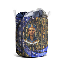 Hatshepsut Laundry Basket with Queen King Portrait, Temple Illustration and Blue-Gold Hieroglyphic - Wonder Print Shop