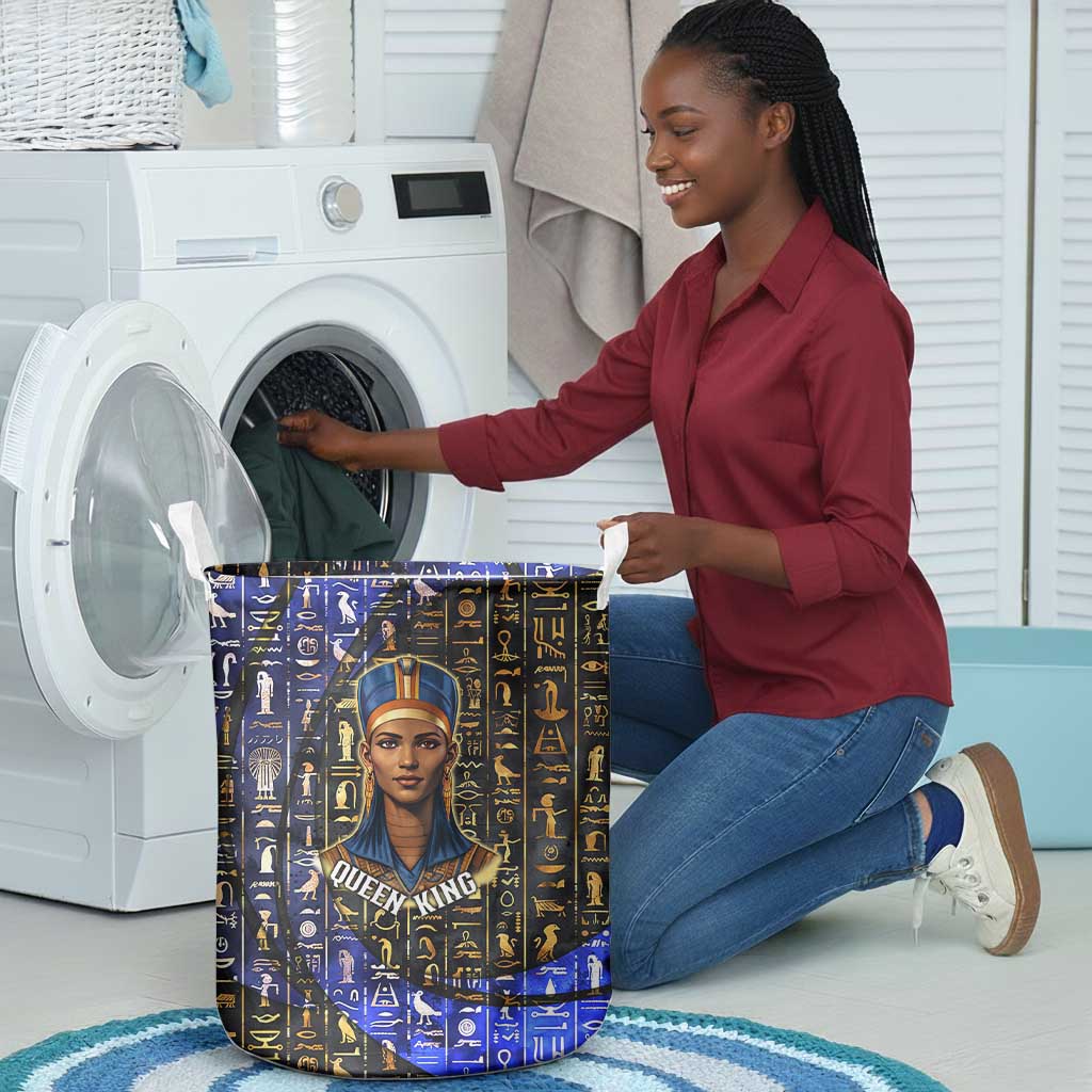 Hatshepsut Laundry Basket with Queen King Portrait, Temple Illustration and Blue-Gold Hieroglyphic - Wonder Print Shop