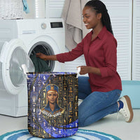 Hatshepsut Laundry Basket with Queen King Portrait, Temple Illustration and Blue-Gold Hieroglyphic - Wonder Print Shop