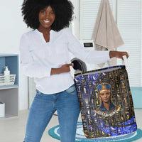 Hatshepsut Laundry Basket with Queen King Portrait, Temple Illustration and Blue-Gold Hieroglyphic - Wonder Print Shop