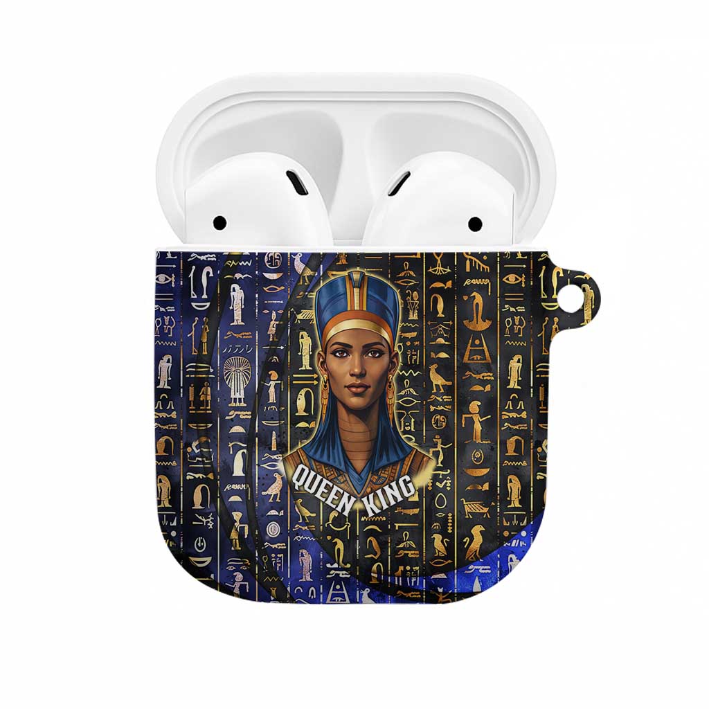 Hatshepsut AirPods Case with Queen King Portrait, Temple Illustration and Blue-Gold Hieroglyphic - Wonder Print Shop