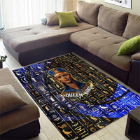 Hatshepsut Area Rug with Queen King Portrait, Temple Illustration and Blue-Gold Hieroglyphic - Wonder Print Shop