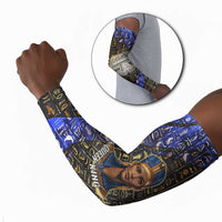Hatshepsut Arm Sleeves with Queen King Portrait, Temple Illustration and Blue-Gold Hieroglyphic - Wonder Print Shop