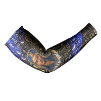Hatshepsut Arm Sleeves with Queen King Portrait, Temple Illustration and Blue-Gold Hieroglyphic - Wonder Print Shop