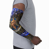 Hatshepsut Arm Sleeves with Queen King Portrait, Temple Illustration and Blue-Gold Hieroglyphic - Wonder Print Shop