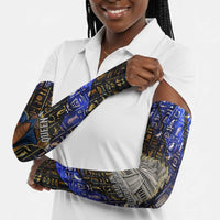 Hatshepsut Arm Sleeves with Queen King Portrait, Temple Illustration and Blue-Gold Hieroglyphic - Wonder Print Shop