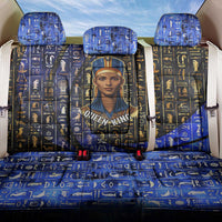 Hatshepsut Back Car Seat Cover with Queen King Portrait, Temple Illustration and Blue-Gold Hieroglyphic - Wonder Print Shop