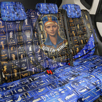 Hatshepsut Back Car Seat Cover with Queen King Portrait, Temple Illustration and Blue-Gold Hieroglyphic - Wonder Print Shop