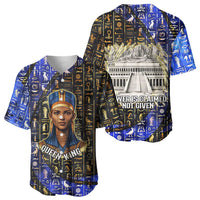 Hatshepsut Baseball Jersey with Queen King Portrait, Temple Illustration and Blue-Gold Hieroglyphic - Wonder Print Shop