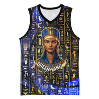 Hatshepsut Basketball Jersey with Queen King Portrait, Temple Illustration and Blue-Gold Hieroglyphic - Wonder Print Shop