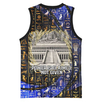 Hatshepsut Basketball Jersey with Queen King Portrait, Temple Illustration and Blue-Gold Hieroglyphic - Wonder Print Shop
