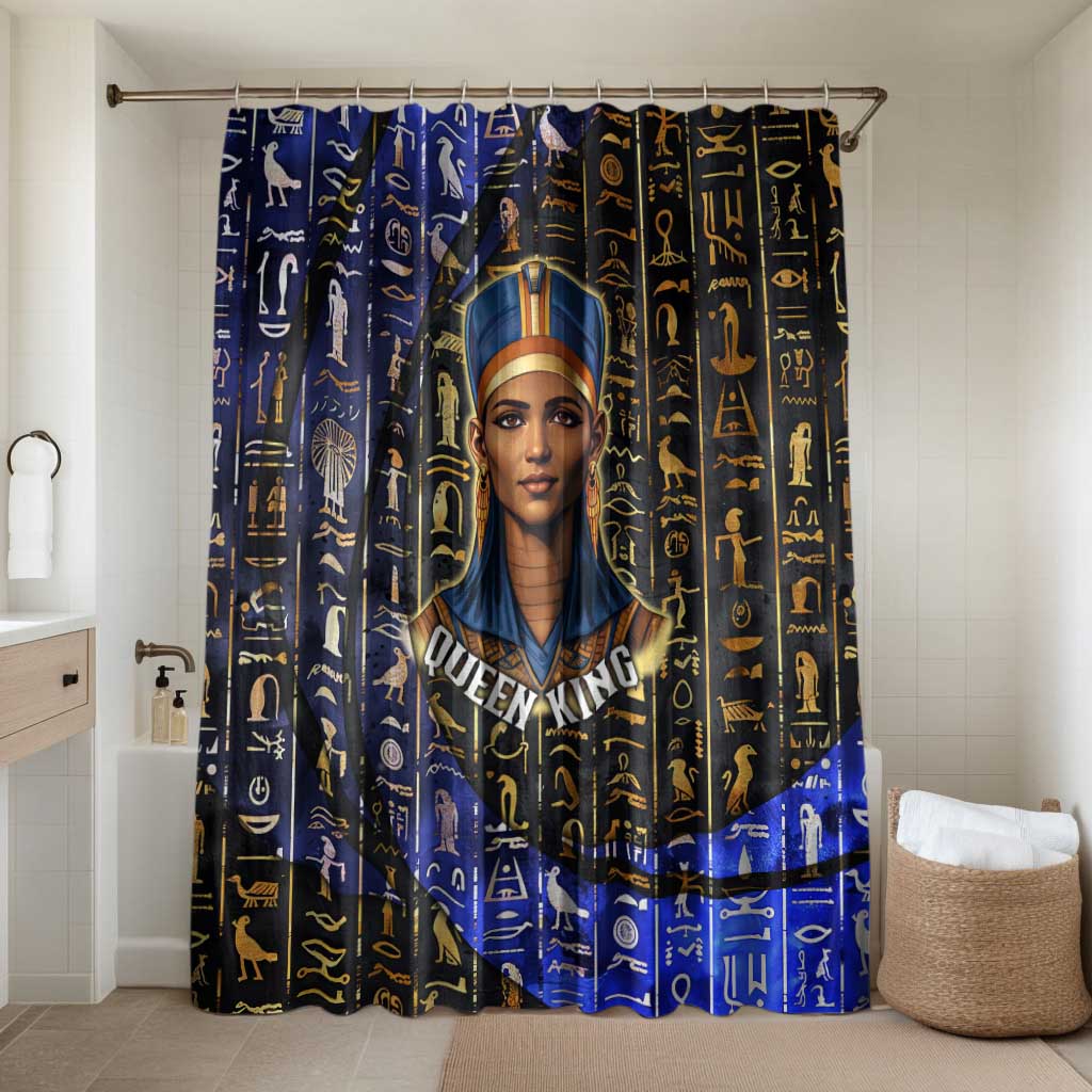 Hatshepsut Bathroom Set with Queen King Portrait, Temple Illustration and Blue-Gold Hieroglyphic - Wonder Print Shop