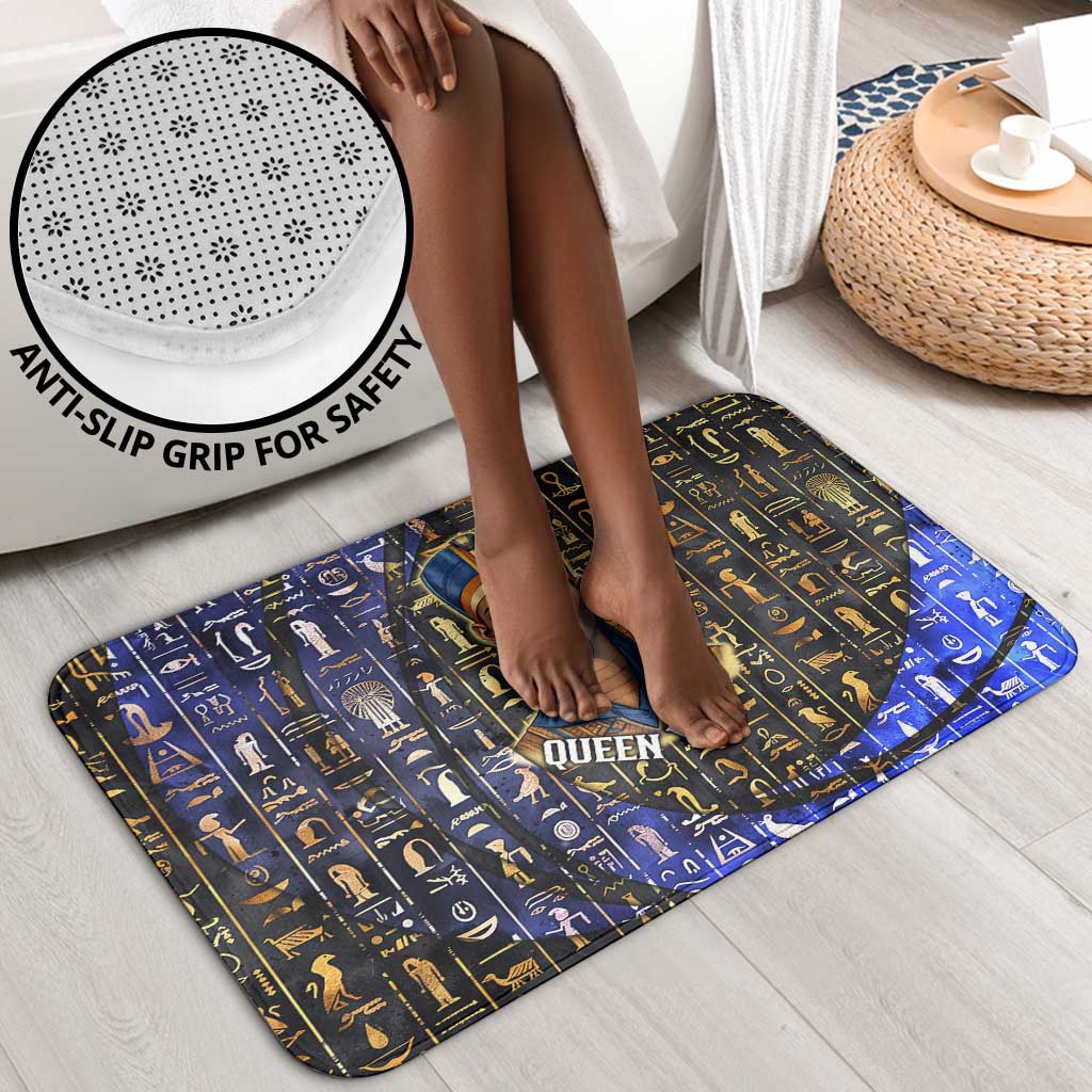 Hatshepsut Bathroom Set with Queen King Portrait, Temple Illustration and Blue-Gold Hieroglyphic - Wonder Print Shop