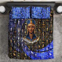 Hatshepsut Bedding Set with Queen King Portrait, Temple Illustration and Blue-Gold Hieroglyphic - Wonder Print Shop